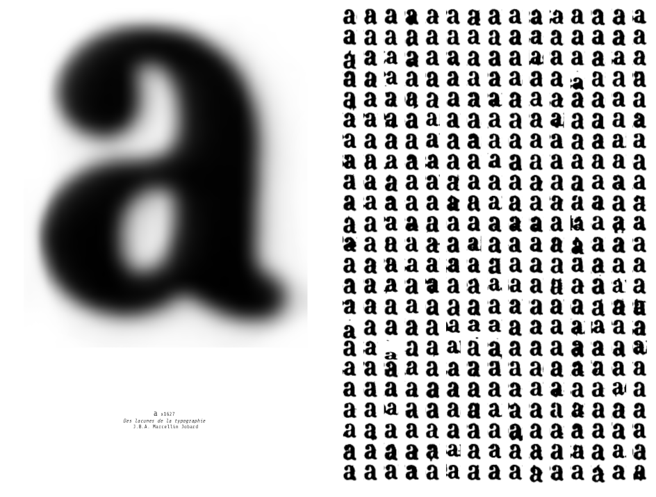 lettre « a » générée par moyenne d'une multitude de glyphes venants d'un livre